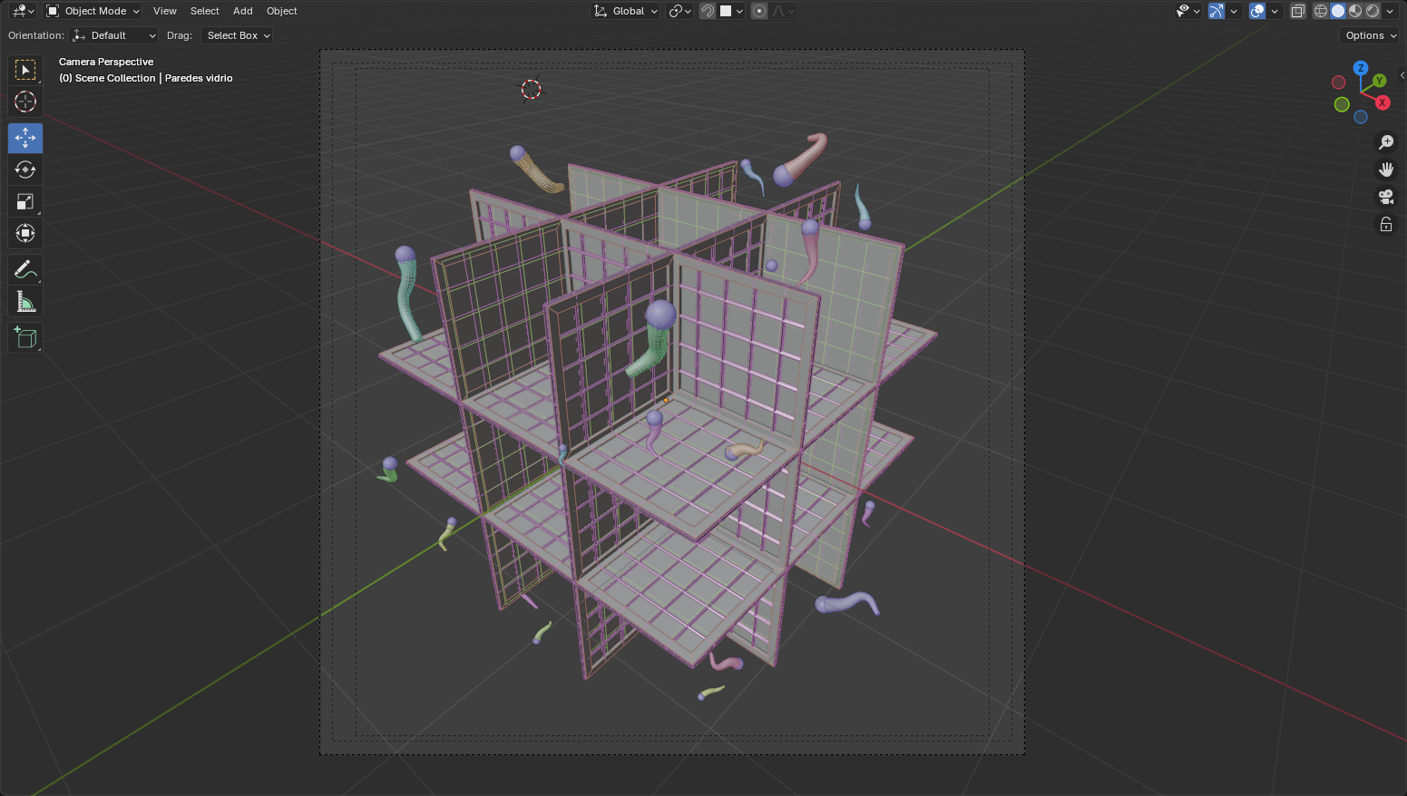 Capture d'écran d'un scénario 3D pour la simulation numérique du LCC-CNRS