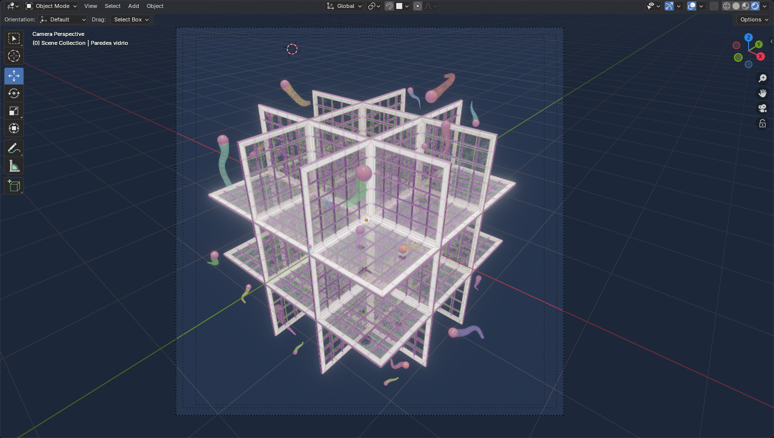 Capture d'écran d'un scénario 3D pour la simulation numérique du LCC-CNRS